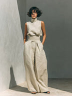 Flor™ | Minimalist set of tank top and wide-leg pants in cotton and linen for women