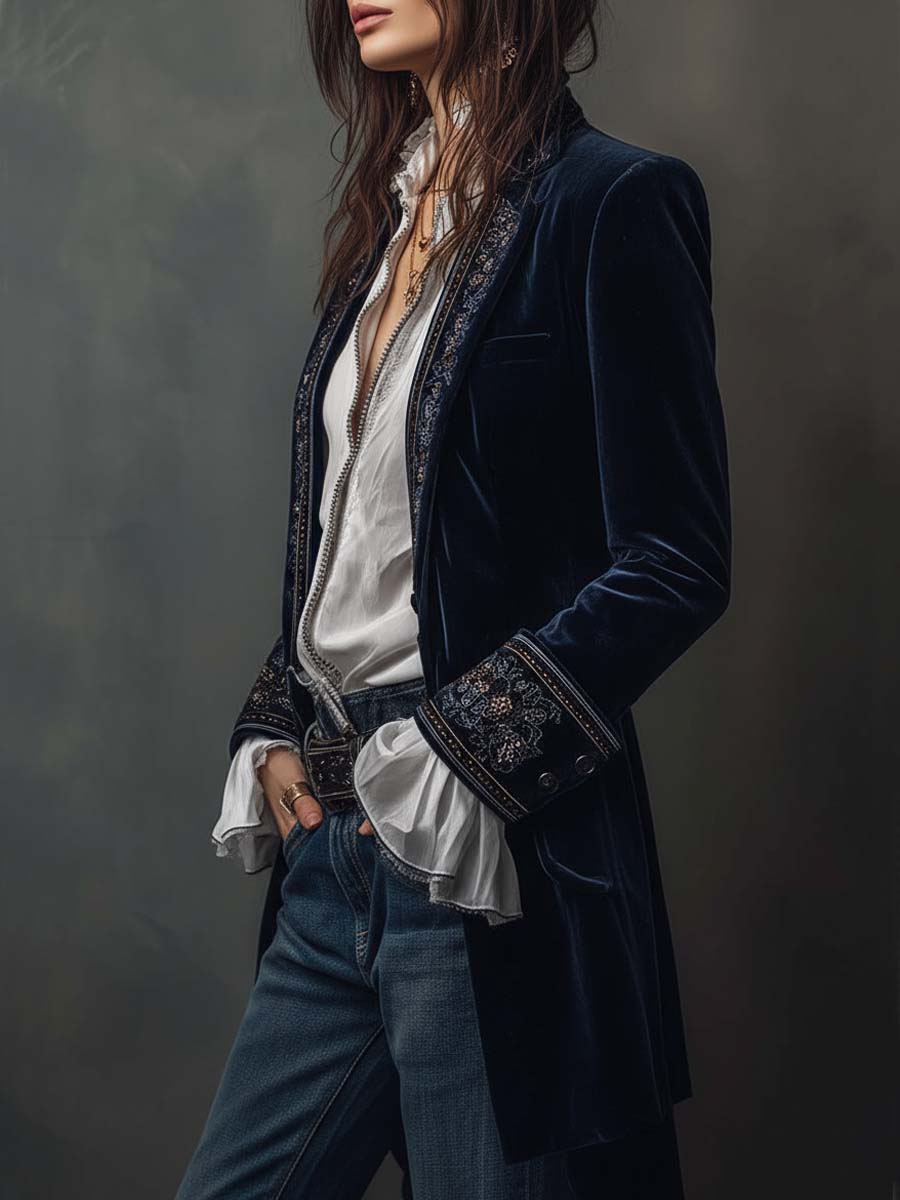 Women’s Long Vintage Embroidered Jacket