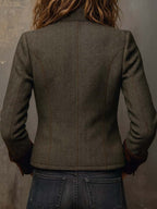 Women’s Vintage Herringbone Contrast Trim Blazer