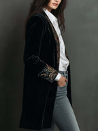 Women's Black Baroque Print Lapel Slim Fit Blazer