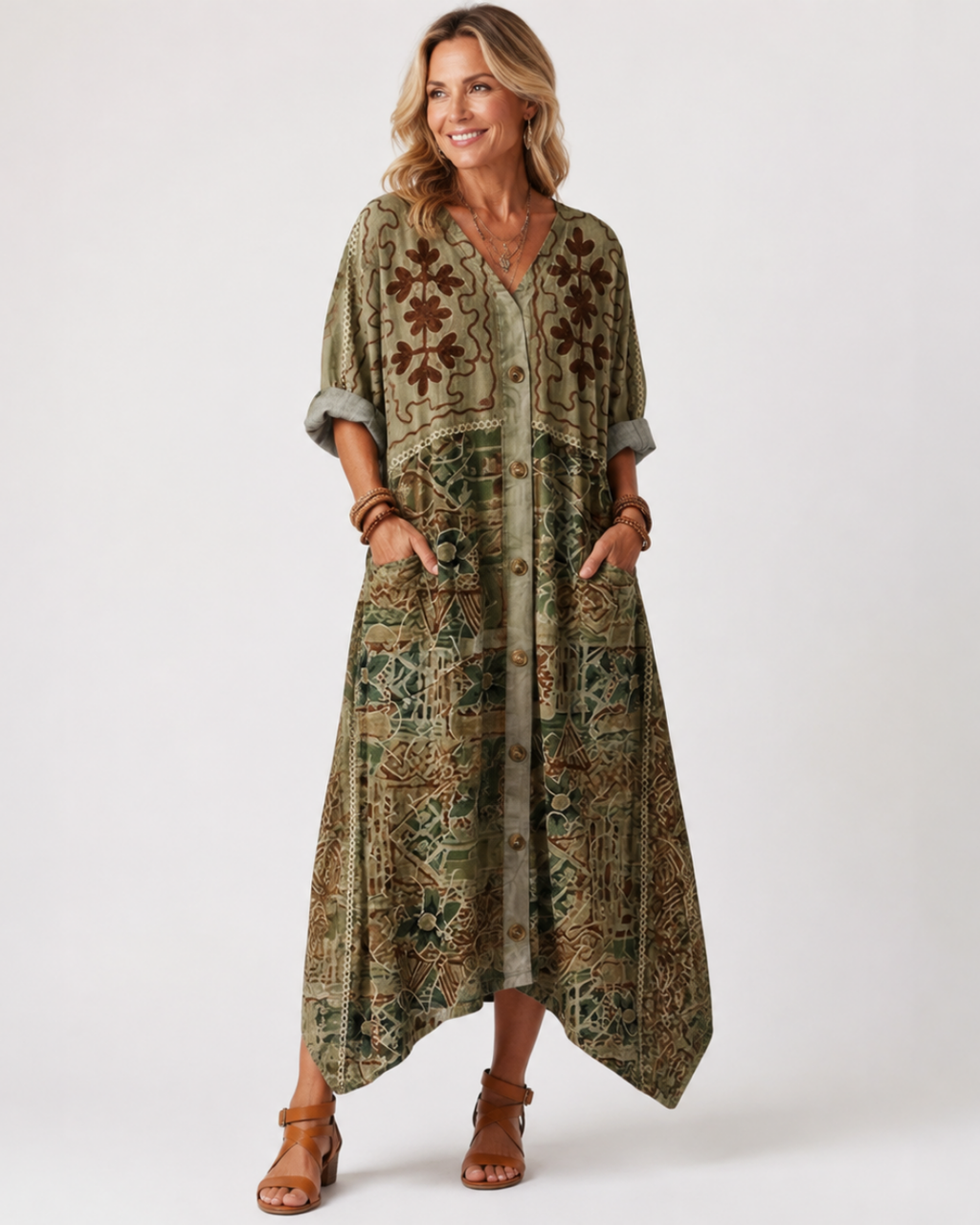 Aleta | Button Front Oversized Pocket Midi Dress