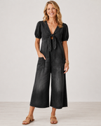 ROWANVALE TIE-FRONT DENIM JUMPSUIT