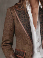 Women's Herringbone Printed Panel Blazer
