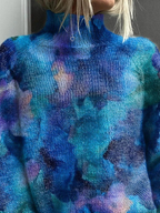 Mia - Abstract water floral print turtleneck sweater