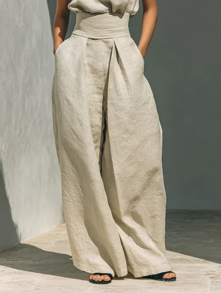 Flor™ | Minimalist set of tank top and wide-leg pants in cotton and linen for women