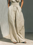 Flor™ | Minimalist set of tank top and wide-leg pants in cotton and linen for women