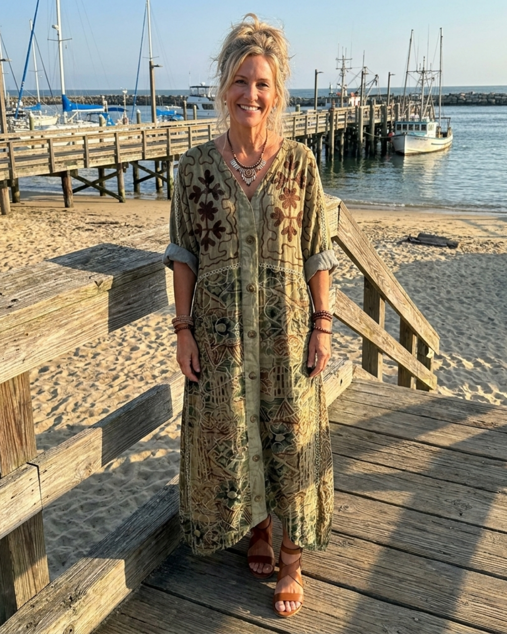 Aleta | Button Front Oversized Pocket Midi Dress