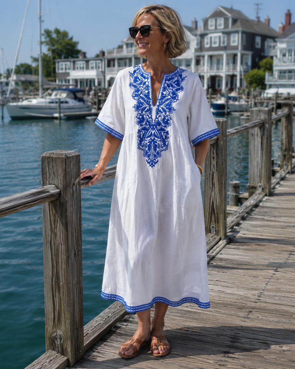 Willa | Linen Floral Embroidery Kaftan Dress