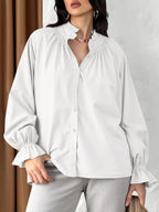 Livia - Cotton Puff Sleeve Button Down Blouse
