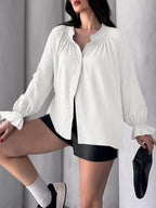 Livia - Cotton Puff Sleeve Button Down Blouse
