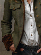 Women’s Vintage Herringbone Contrast Trim Blazer