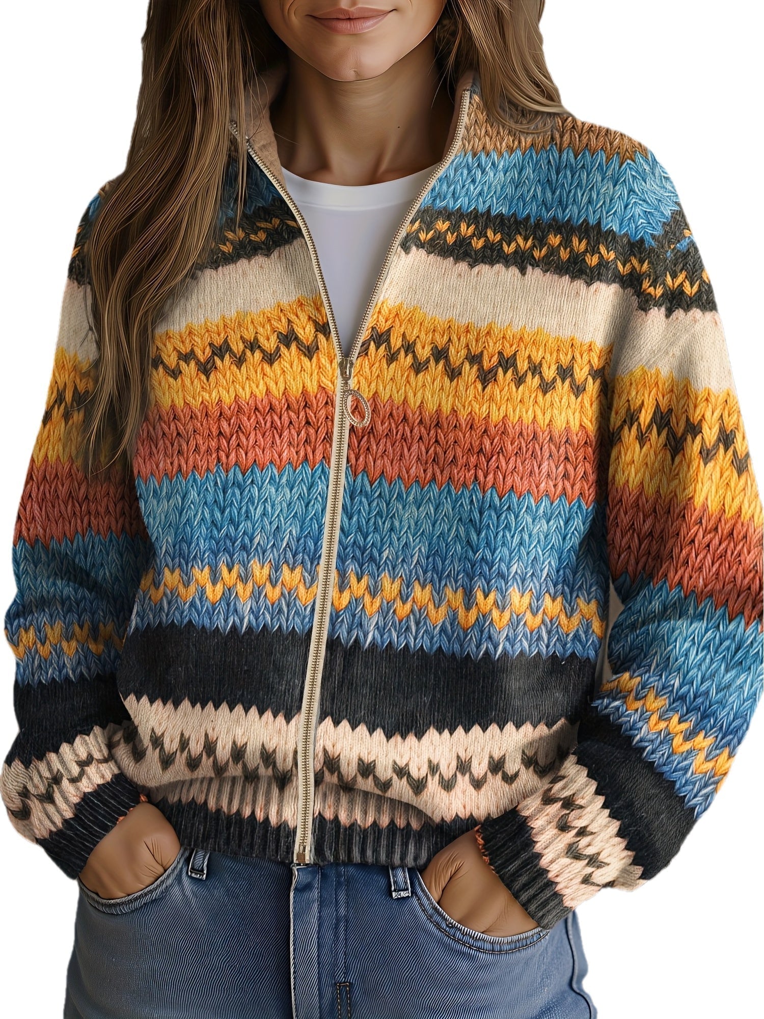 Yseult™ | Multicolor Zigzag Striped Cardigan