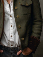 Women’s Vintage Herringbone Contrast Trim Blazer