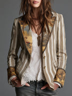 Women’s Boho Striped Printed Lapel Blazer