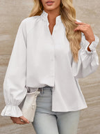 Livia - Cotton Puff Sleeve Button Down Blouse