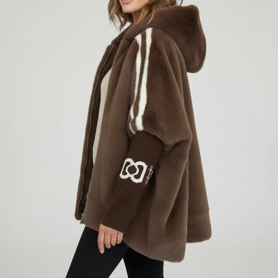 Women’s Striped Sleeve Teddy Hooded Jacket