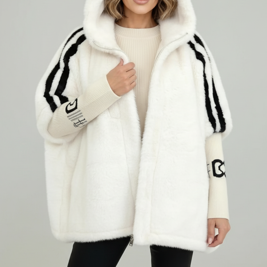 Women’s Striped Sleeve Teddy Hooded Jacket