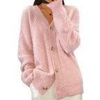 Aaliyah | Button Front V-Neck Cardigan with Diamond Knit Detail, Everyday Layer