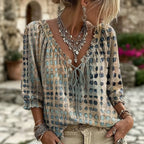 Angelique - Vintage Printed V-Neck Blouse