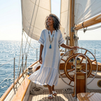 Ione | Round Neck Short Sleeve Striped Maxi Dress