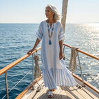Ione | Round Neck Short Sleeve Striped Maxi Dress