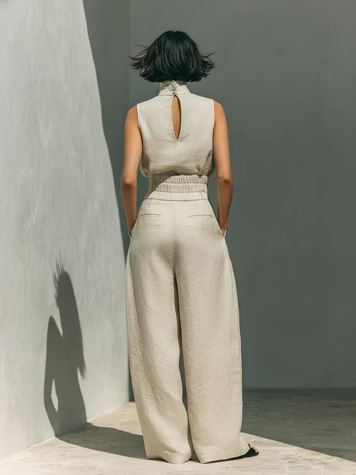 Flor™ | Minimalist set of tank top and wide-leg pants in cotton and linen for women