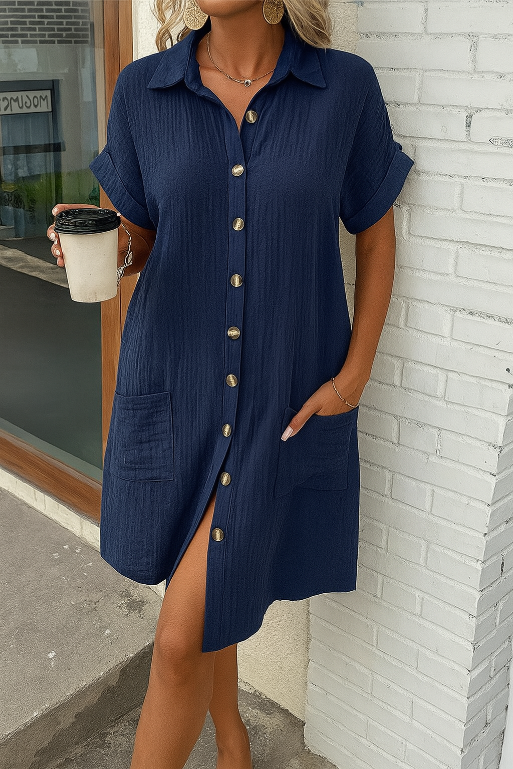 Savannah | Linen Blend Midi Shirt Dress