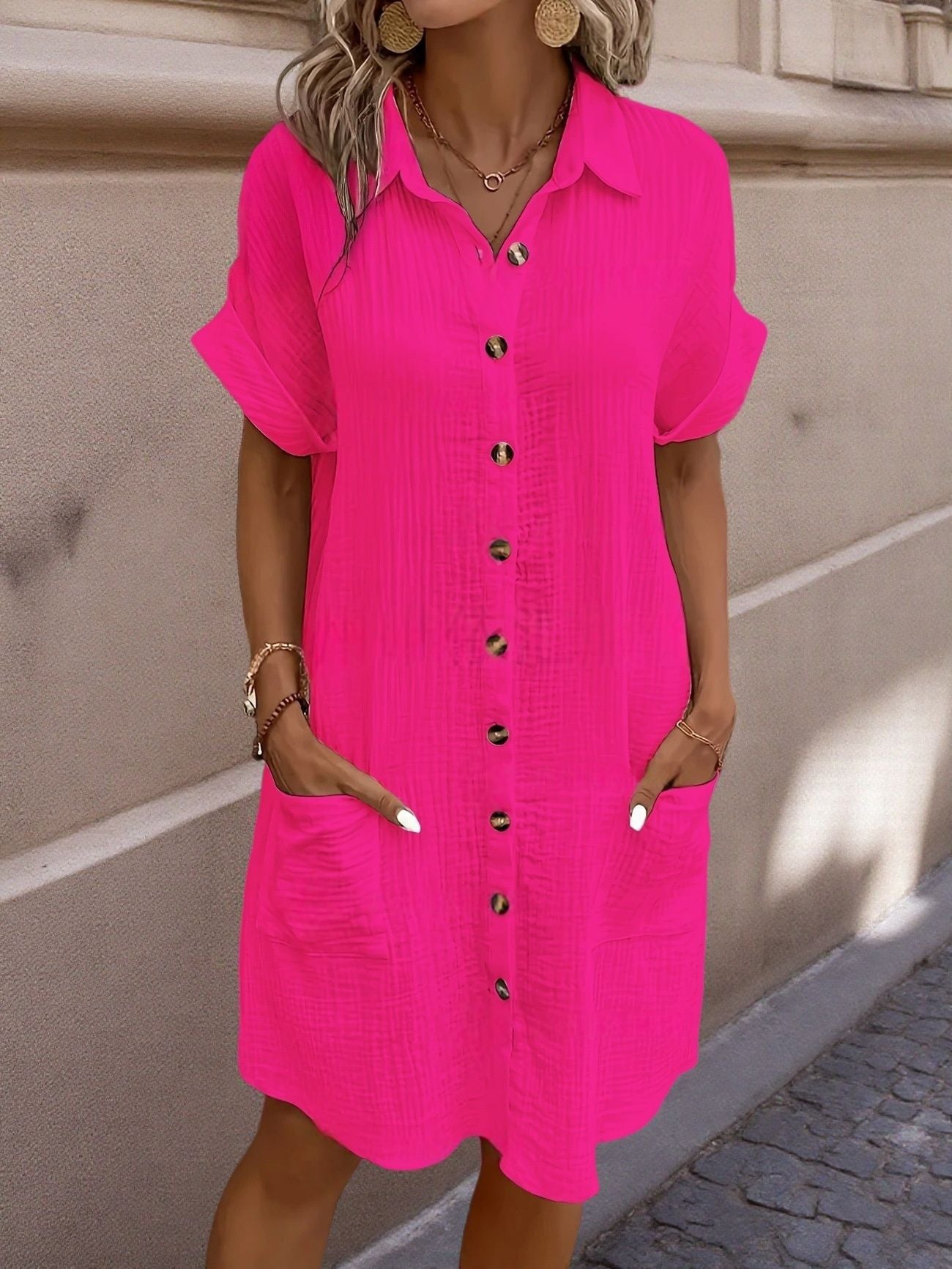 Savannah | Linen Blend Midi Shirt Dress