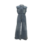 Stella | Cinched Waist Wide Leg Denim Jumpsuit