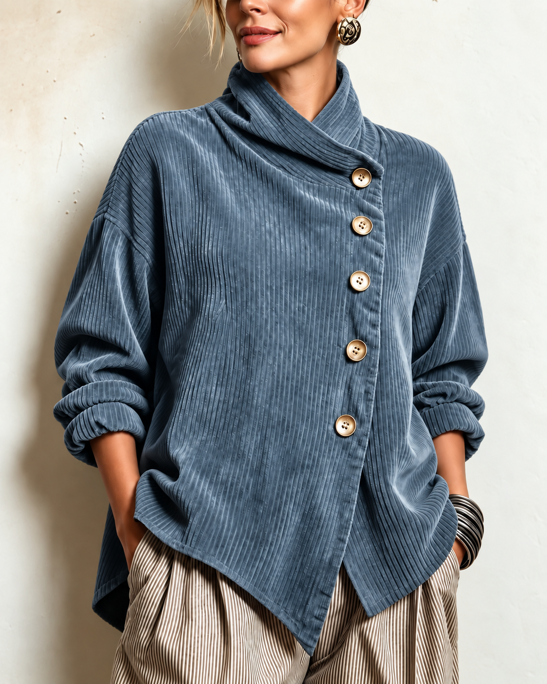 Roselyn – Soft Corduroy Cowl Neck Top