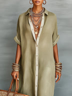Manelle | Long Olive Green Dress with Minimalist Lines