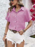 Mikkah - Comfortable Short Sleeve Button Blouse