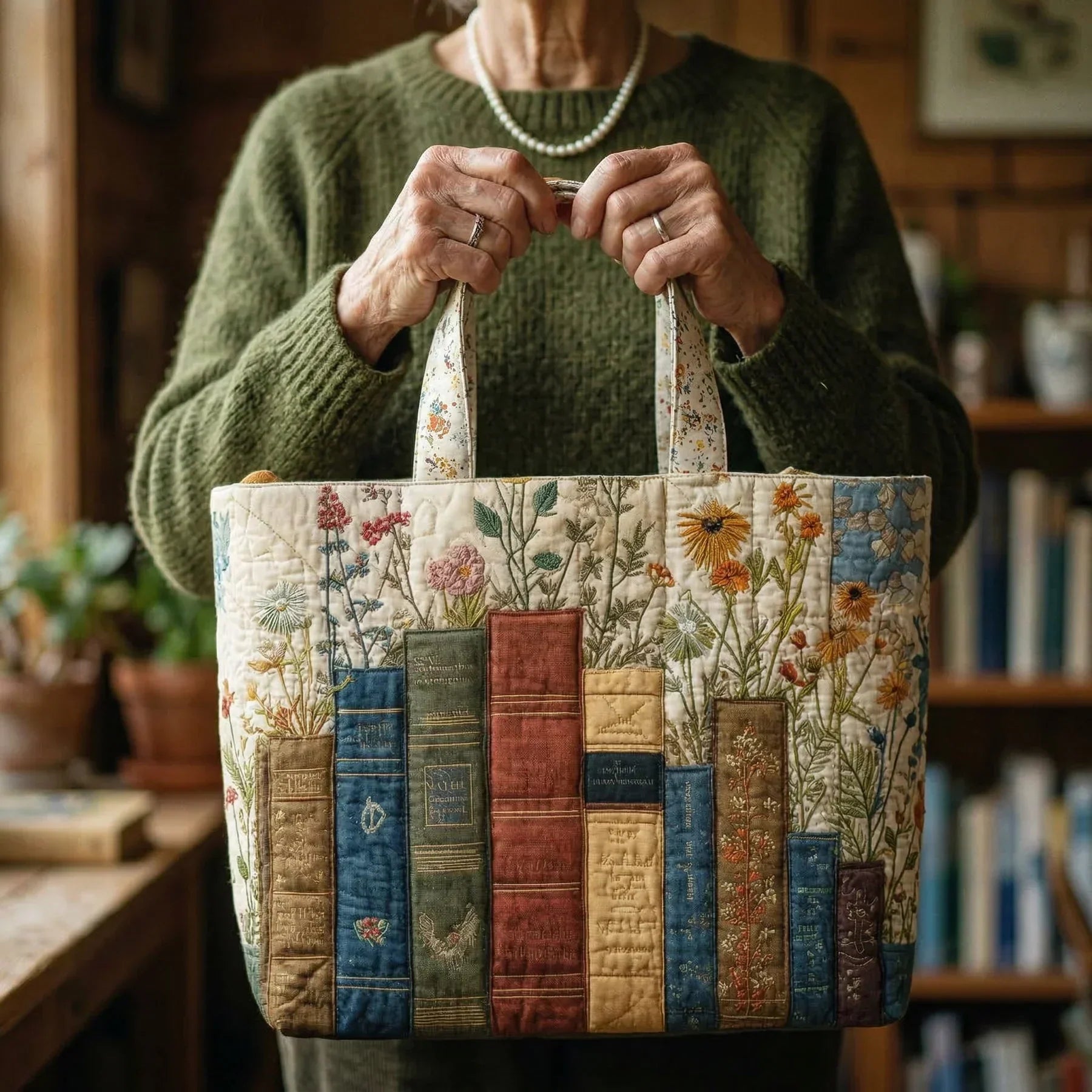 Sack Artisanal Matelassé - Books and Flowers