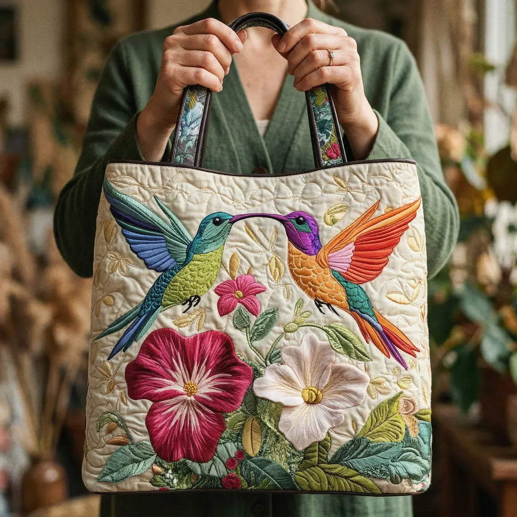 Sack Matelassé - Colibri and White Flowers