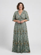 Auriane | Floral V Neck Short Sleeve Maxi Dress