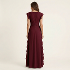 Nellyana | Wrap-Style V-Neck Flutter-Sleeve Cascading Ruffle Maxi Dress