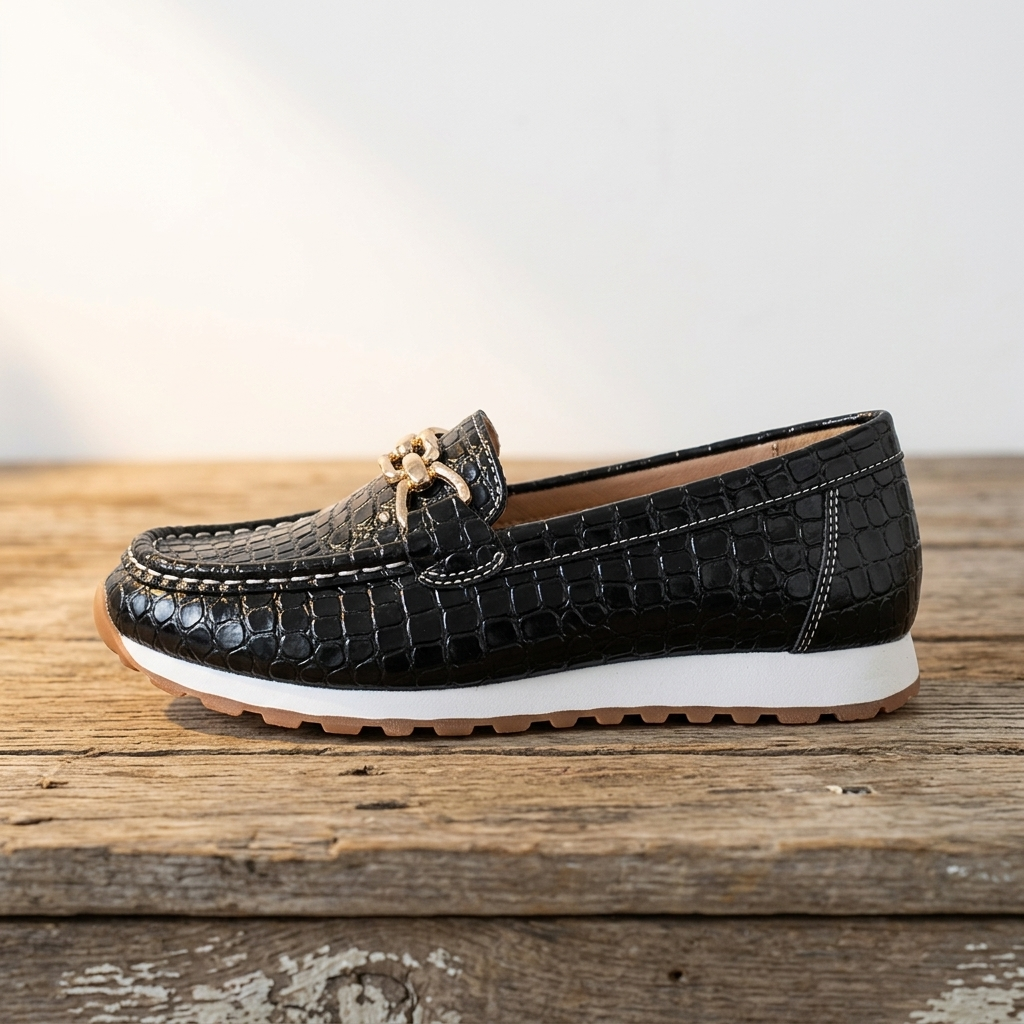 Emmy - Black Crocodile Loafers