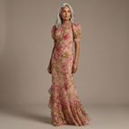 Jill | Vintage Rose Maxi Dress with Puff Sleeves