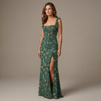 Zara | Bohemian Floral Ruched Maxi Dress with Side Slit