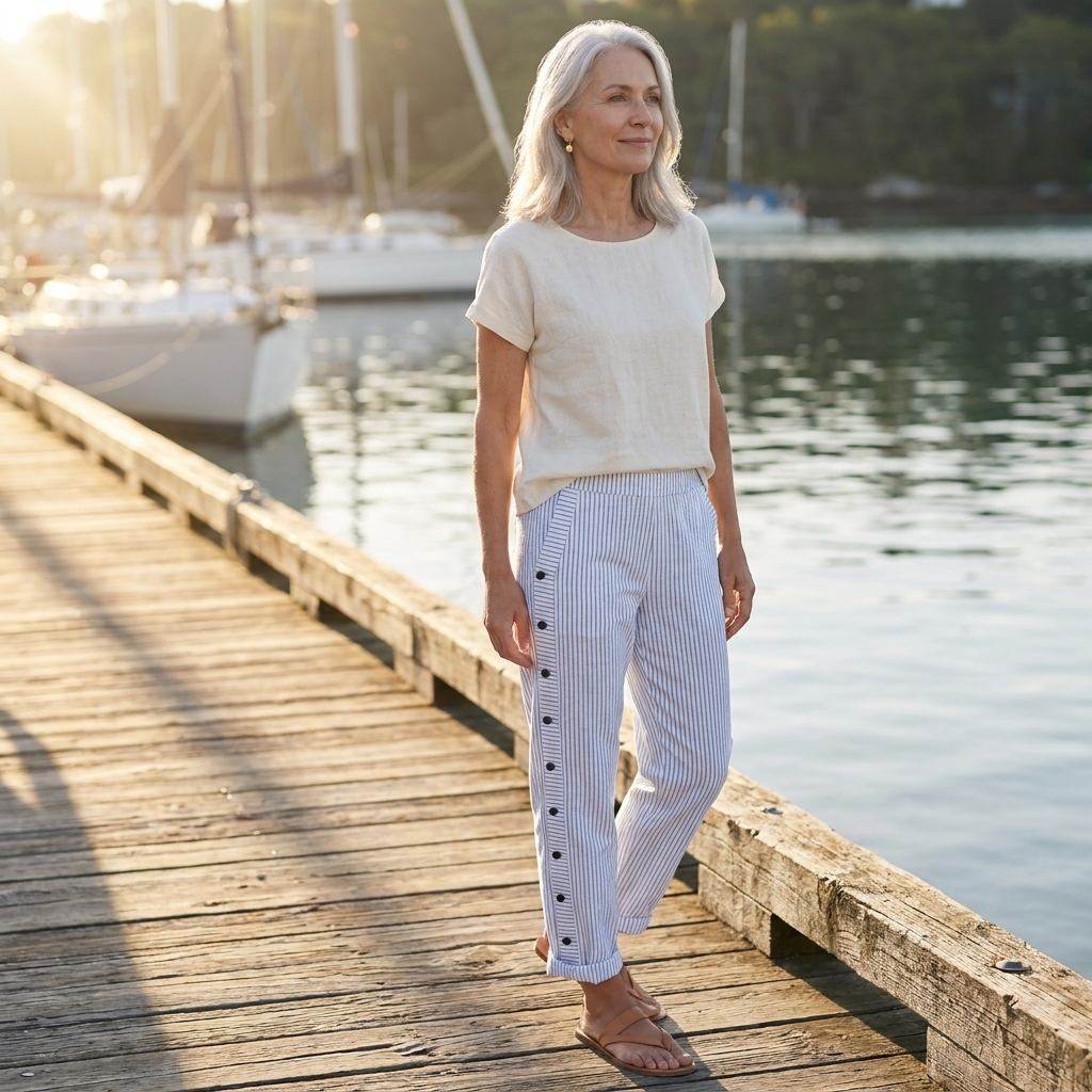 Tess | Striped Panel Button Trousers
