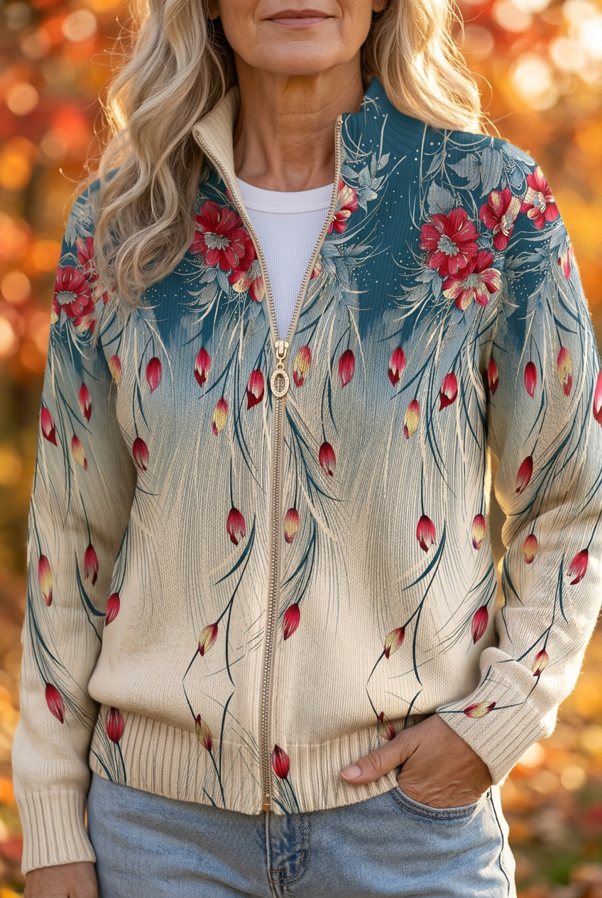 Zillah™ | Floral Peacock Feather Gradient Print