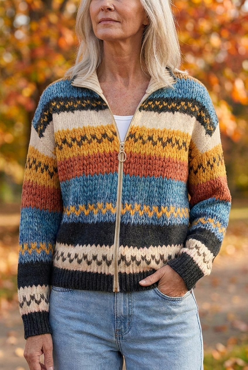 Yseult™ | Multicolor Zigzag Striped Cardigan