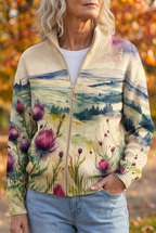 Zelda™ | Scottish Thistle Landscape Zip Cardigan