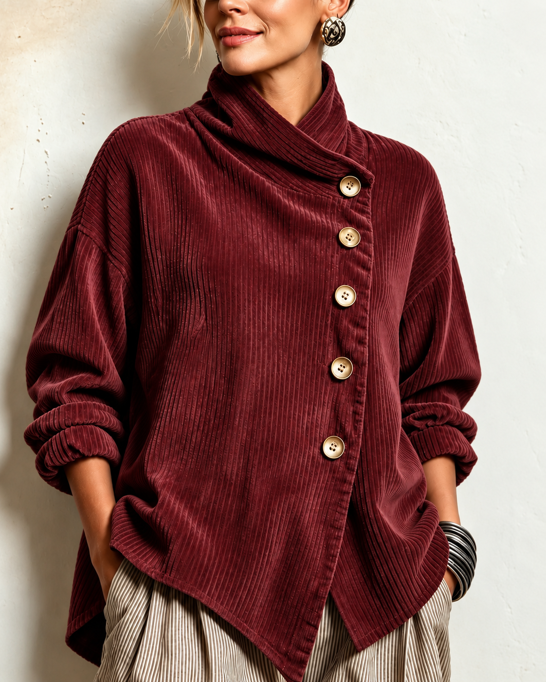 Roselyn – Soft Corduroy Cowl Neck Top
