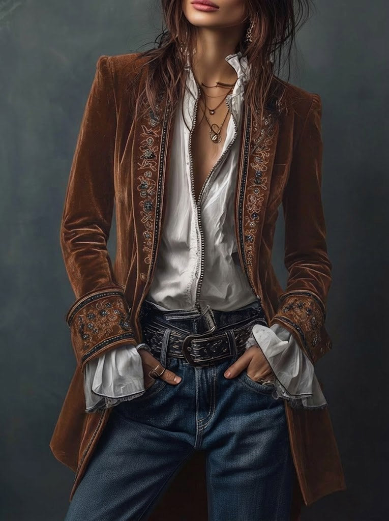 Women’s Vintage Embroidered Long Jacket