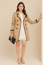 Catie - Double-Breasted Trench Coat with Contrast Trim