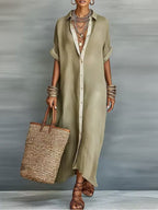 Manelle | Long Olive Green Dress with Minimalist Lines