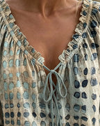 Angelique - Vintage Printed V-Neck Blouse