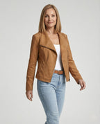Isabella | Women's Asymmetric-Zip Tailored Faux Suede Biker Leather Jacket