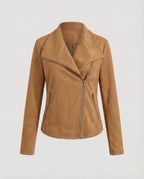 Isabella | Women's Asymmetric-Zip Tailored Faux Suede Biker Leather Jacket